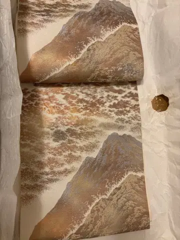 새상품급 후쿠로 오비 호몬기 순수 실크 산 패턴