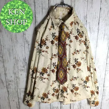 넥타이 셔츠 아이보리 꽃 올 패턴 디자인 패턴 빈티지 구제 의류