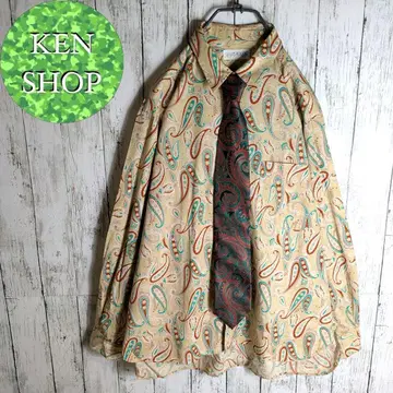 넥타이 셔츠 베이지 디자인 올 패턴 페이즐리 무늬 빈티지 구제 의류