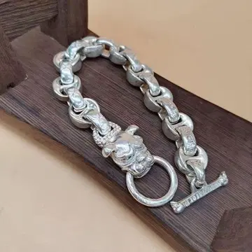 925 순은 도그 헤드 체인 팔찌 남성 액세서리