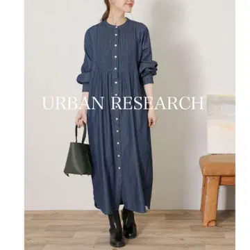 [ 컨디션 최상 ] 어반 리서치 서니 라벨 핀턱 요크 셔츠 데님 원피스