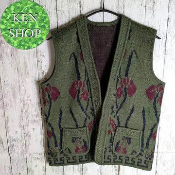 니트 베스트 말차 그린 디자인 올 패턴 빈티지 구제 의류