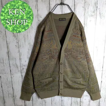 니트 가디건 다크 베이지 디자인 올 패턴 빈티지 구제 의류