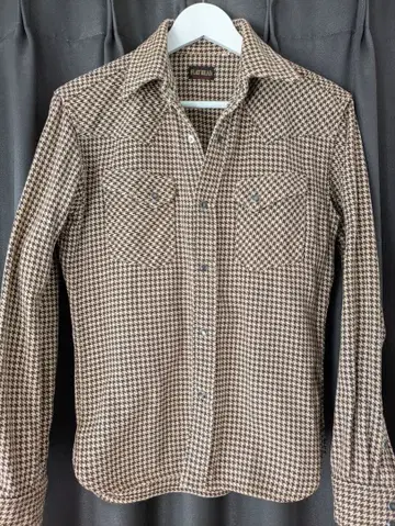 플랫 헤드 하운드투스 체크 패턴 긴팔 셔츠 사이즈 36