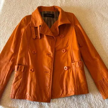 오렌지 더블 브레스트 가죽 자켓
