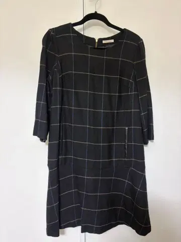 체크 무늬 7부 소매 셔츠 원피스