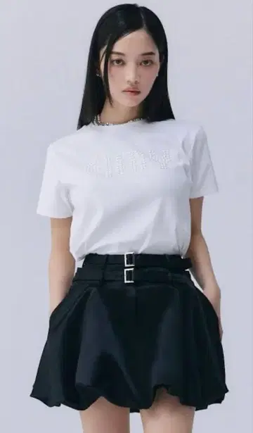 eimy istoire 더블 벨트 새틴 미니 스커트