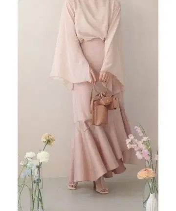 muguet 핑크 플레어 롱 스커트