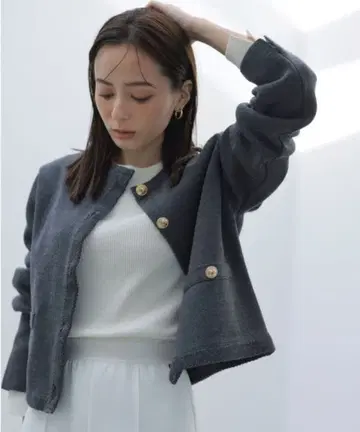 anuans 오리지널 버튼 노카라 니트 자켓 그레이