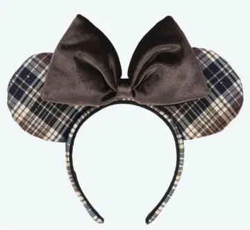 [ 새상품 ] 디즈니 리조트 체크 무늬 브라운 갈색 머리띠 미니