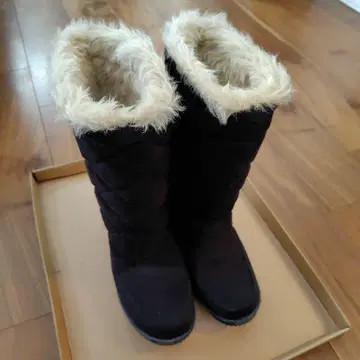 퍼 포함 퀼팅 롱 부츠 블랙