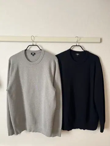 워셔블 밀라노 리브 크루넥 스웨터 2개 세트 그레이 네이비 XL