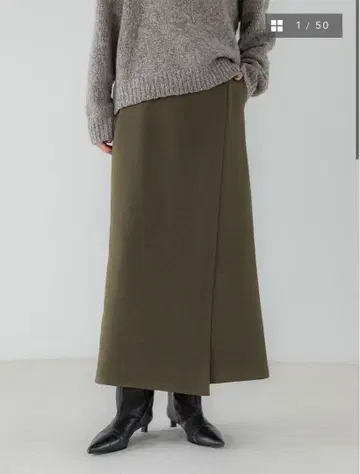 crewre 크루레 울 라이크라 랩 롱 스커트 카키 사이즈 2