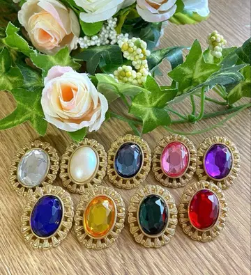 브로치 빈티지 컬러풀 9개 미사용 보관품 스톤 레트로 펄풍