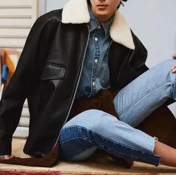 Mila Owen 밀라 오웬 스탠 칼라 인조 가죽 블루종 아우터