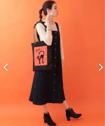 호코모모라 플라워 무늬 데님 오버롤 스커트 블랙 L 42