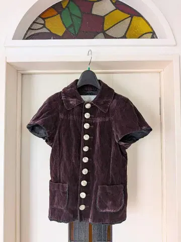 sunaokuwahara 다크 퍼플 숏 슬리브 자켓 벨벳