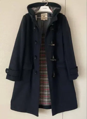 네이비 리버 울 더플 코트 후드 부착