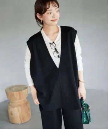 슬로브 이에나 워셔블 밀라노 리브 니트 베스트 블랙