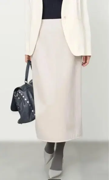 SOEJU 라이트 그레이 L 더블 저지 롱 펜슬 스커트