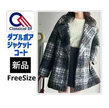 새상품 클래식 엘프 체크 보아 자켓 코트 FreeSize