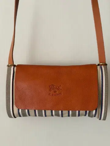 IL BISONTE 숄더백 오렌지 x 베이지 스트라이프 새상품급