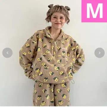 시마무라 꽃무늬 보아 하프 지퍼 자켓 ayano 브라운 M 플리스 자켓