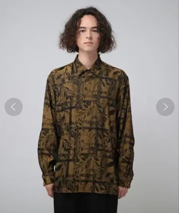 tk.TAKEOKIKUCHI 브라이트 리프 자카드 셔츠 카멜 M 사이즈