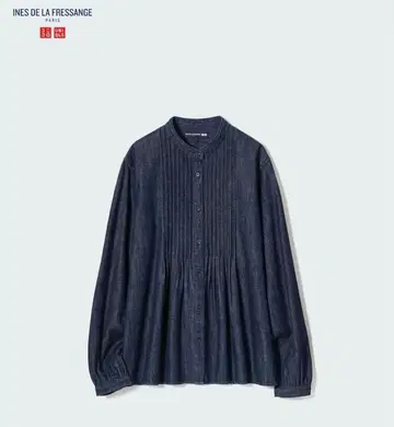 INES DE LA FRESSANGE 데님 핀턱 블라우스