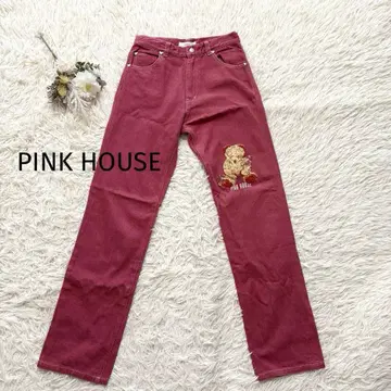 핑크하우스 물망초 곰 자수 데님 팬츠 와펜 로고 버튼 M 사이즈