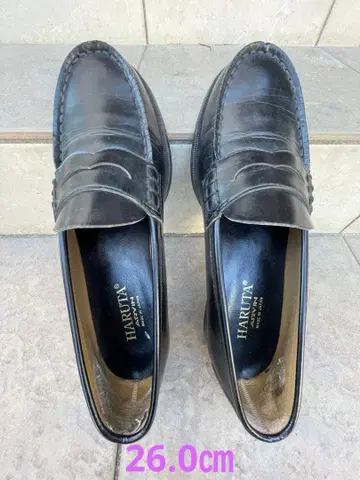 HARUTA 블랙 가죽 로퍼 26.0cm