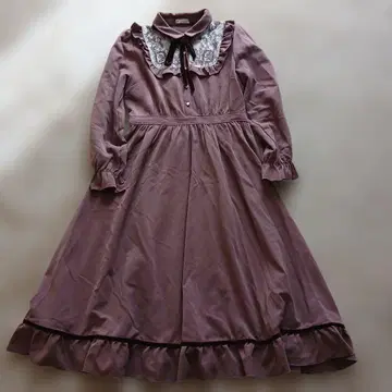 axes femme 원피스 긴팔 장미 자수 레이스 리본 M