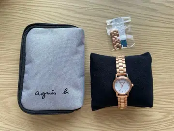 agnis b. 아날로그 솔라 시계 핑크 골드