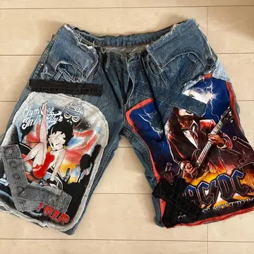 패치워크 디자인 데님 숏팬츠