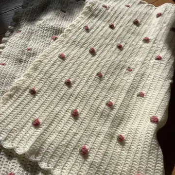 딸기 자수 무릎 담요 화이트 덤 포함