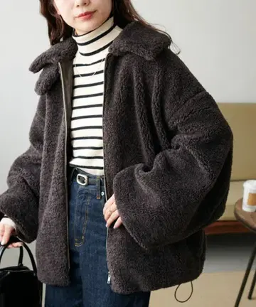 discoat 컬리 퍼 스탠드 블루종