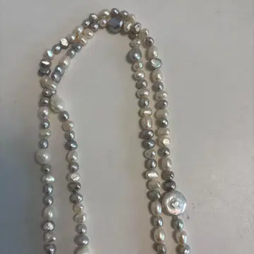 담수 진주 롱 목걸이 실버 화이트