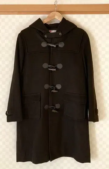 통학 코트 더플 코트 후드 부착 울 100%