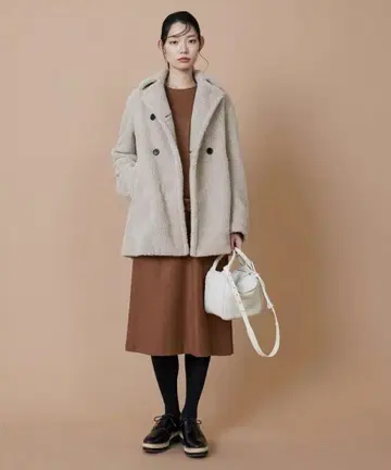 보아 더블 브레스트 코트 베이지