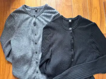 유니클로 메리노 리브 크루넥 숏 가디건 M 2개 세트