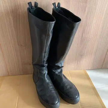 AGL 블랙 가죽 롱 부츠 지퍼 포함