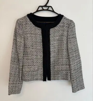 월드 SunaUna 노카라 자켓 블랙 화이트 트위드