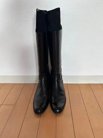 가죽 스웨이드 롱 부츠 블랙