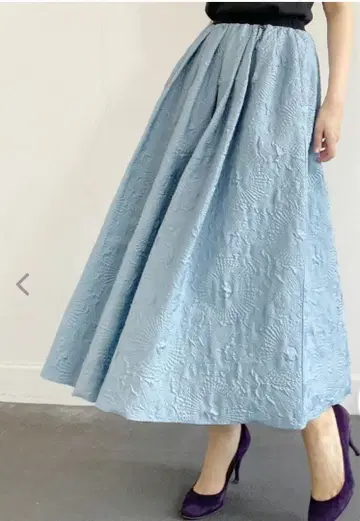 크로셰 레코드 고베 야마노테 엠보싱 맥시 길이 스커트 핑크와 블루