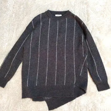 Mila Owen 스트라이프 니트 스웨터 긴팔 그레이 울, 모헤어 혼방