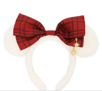 미키 귀 머리띠 빨간색 체크 리본