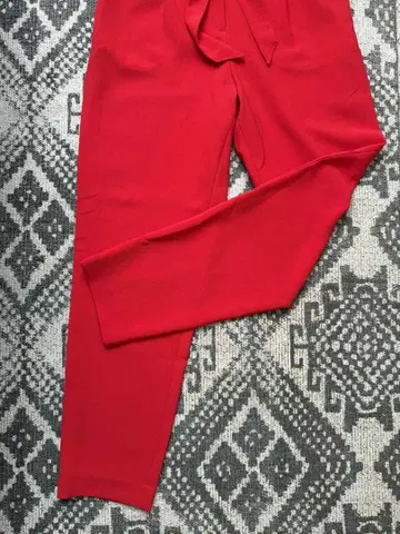 여성용 하이웨스트 레드 팬츠