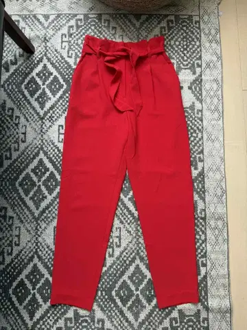 여성용 하이웨스트 레드 팬츠