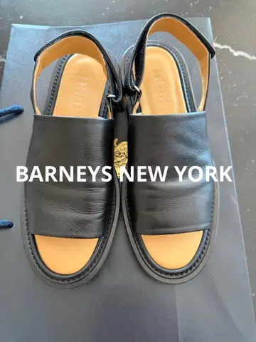 바니스 블랙 레더 통굽 슬링백 샌들 가죽 샌들 37 24cm