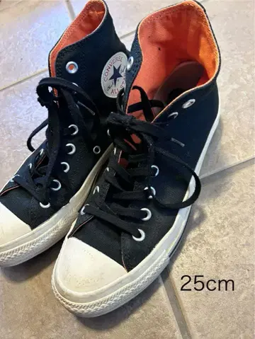 CONVERSE 하이컷 스니커즈 25cm 블랙/오렌지